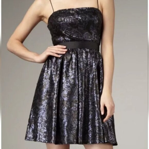 AIDAN MATTOX | Fit And Flare Sequin Dress Navy Black Sz 8 - Picture 1 of 8